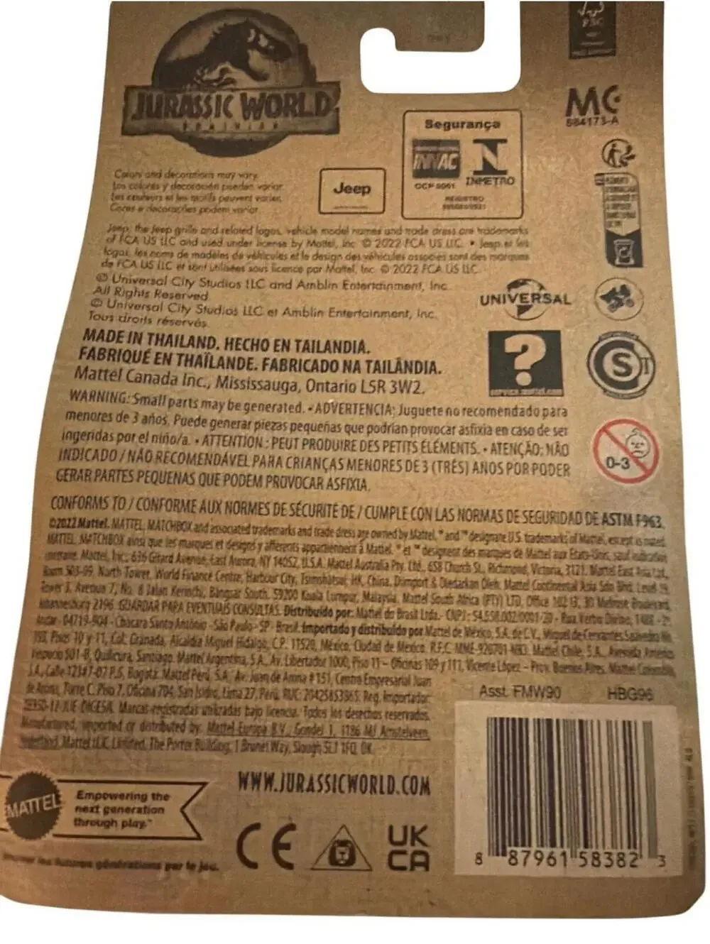 Jurassic World Dominion Matchbox 19 Jeep Gladiator Die-Cast Car 3+ Collectible T